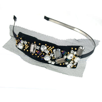 Hairband with Beads and Rhinestones Black